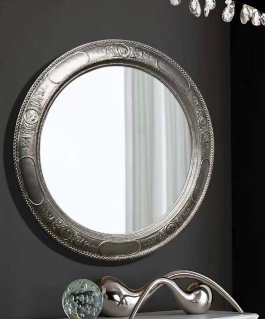 Mobili2g - specchiera in foglia argento rotonda- misure: l.88 x h.88 x p.4