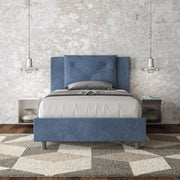 Letto imbottito Piazza e mezzo 110x210 cm Appia - Senza rete,Microfibra,Blu
