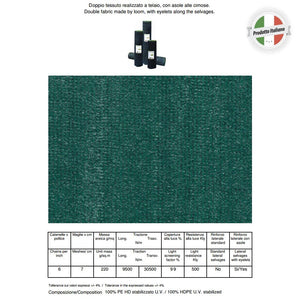 Rete ombreggiante verde scuro 100% ombra totale doppio tessuto 1 h x 100 metri