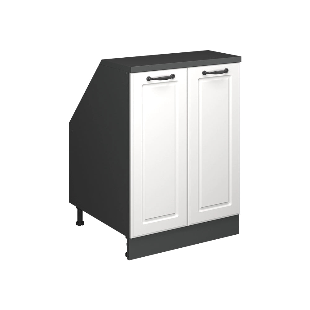 Mobile cucina sottotetto R-Line Bianco rustico/Antracite 60 cm con 2 porte, carcassa 60 cm profondità Vicco