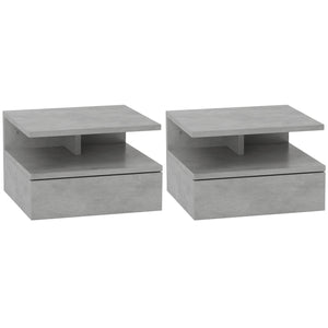 Set 2 Comodini Sospesi per Camera da Letto 35x32x22,5 cm con Cassetto in Legno Grigio