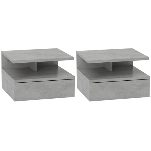 Set 2 Comodini Sospesi per Camera da Letto 35x32x22,5 cm con Cassetto in Legno Grigio
