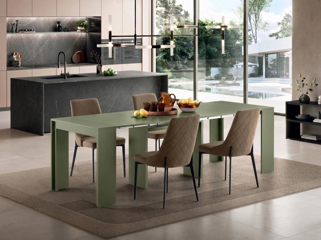 Consolle Allungabile Segmenta OM/119/V, Laccato Verde Opaco, Struttura in MDF e Allunghe in Melaminico Antigraffio - Stones
