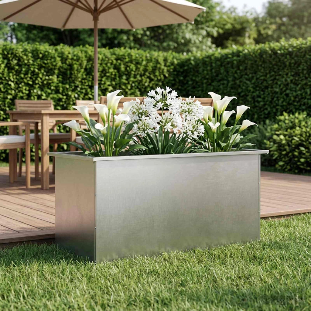 Fioriera da giardino con LED Argento 50 x 100 x 48 cm 8008232