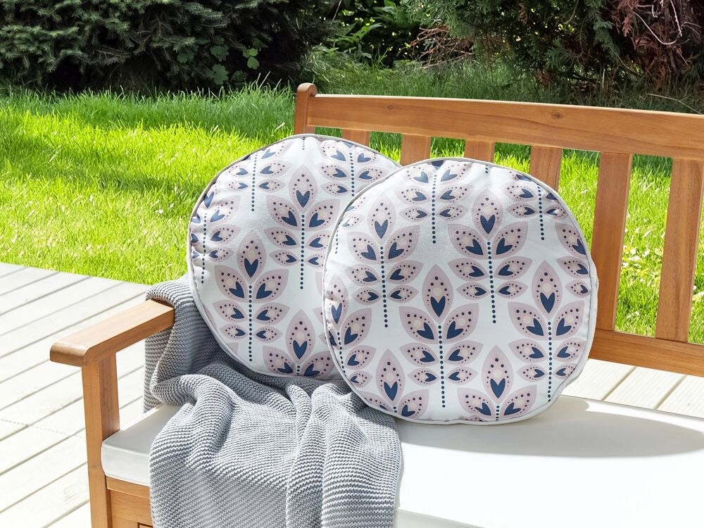 Set di 2 cuscini da giardino in poliestere beige ⌀ 40 cm Cuscino da lancio rettangolare con motivo a foglia dal design moderno