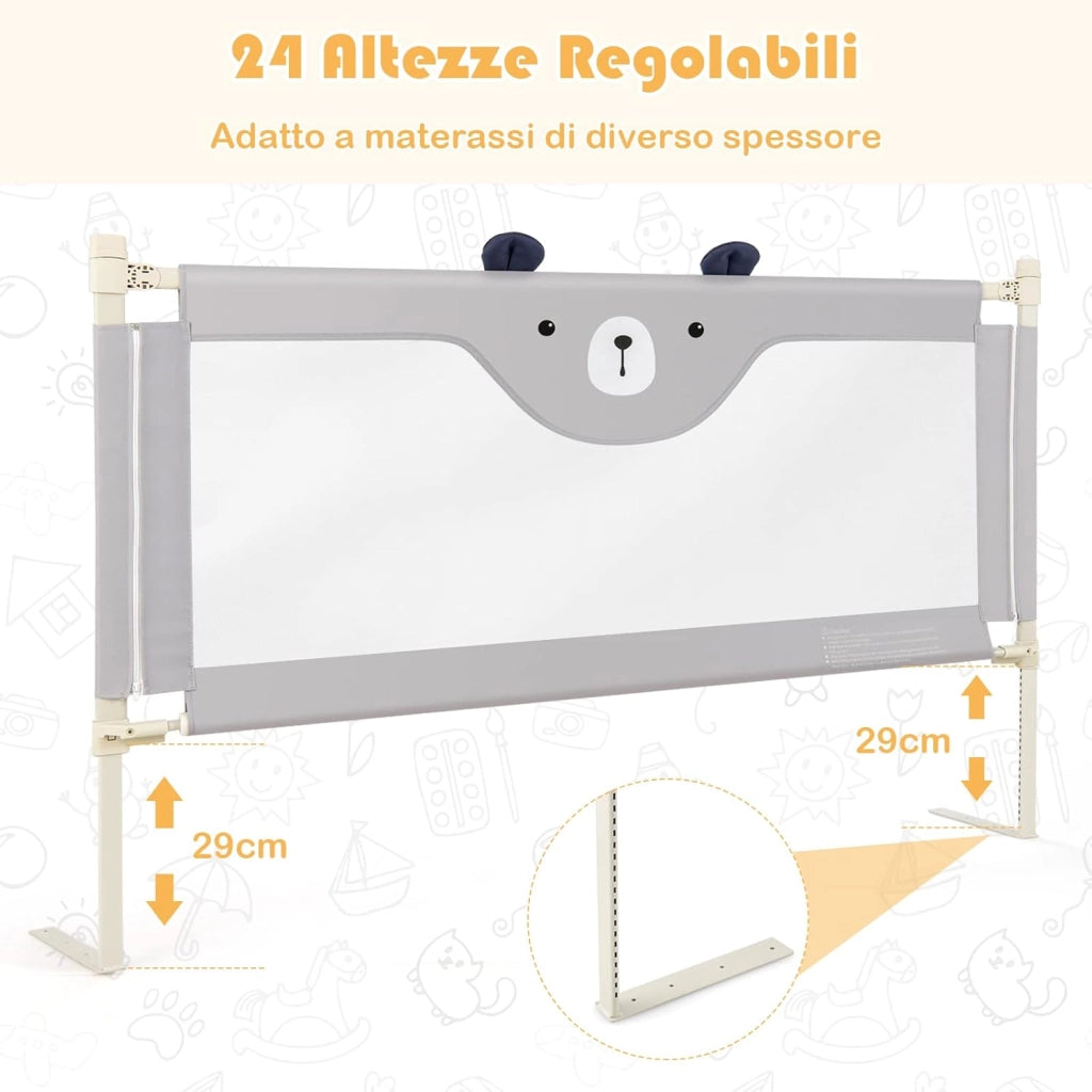 Barriera Letto per Bambini, Sponda di Sicurezza con Doppio Blocco di Sicurezza per Bambini, con Sollevamento Verticale, Lunghezza 145/174 cm, Grigio (145 cm, Stile 2)