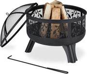 Vasca a vapore con schermo a scintille - griglia forchetta - schema foglie - scala Ø 62 cm - tino fuoco giardino nero