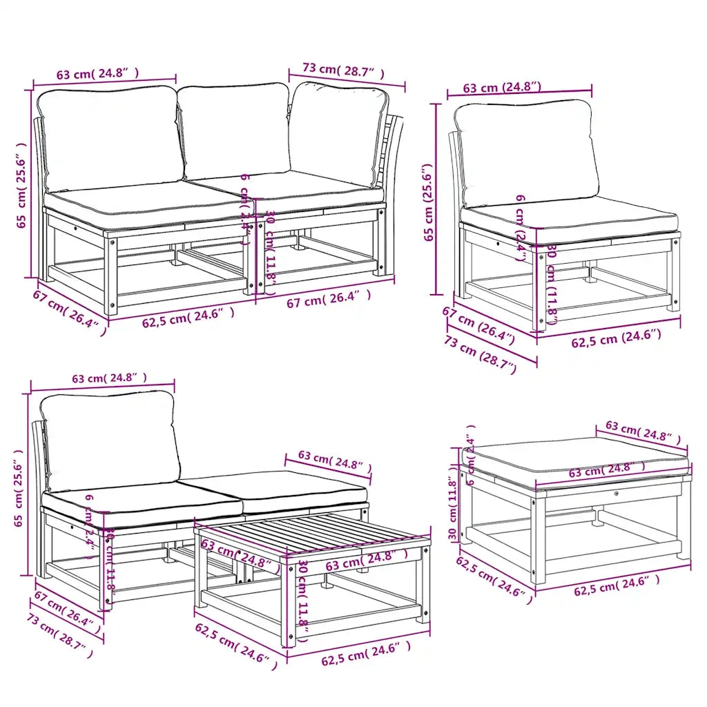 Set Salotto da Giardino 11 pz con Cuscini Legno Massello Acacia