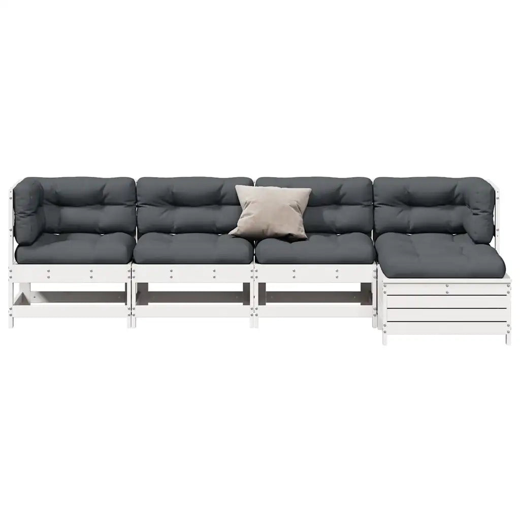 vidaXL Set Salotto Giardino 5pz con Cuscini Bianco Legno Massello Pino