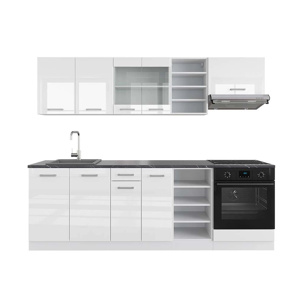 Cucina componibile R-Line Bianco lucido/Bianco 240 cm, PL Antracite Vicco