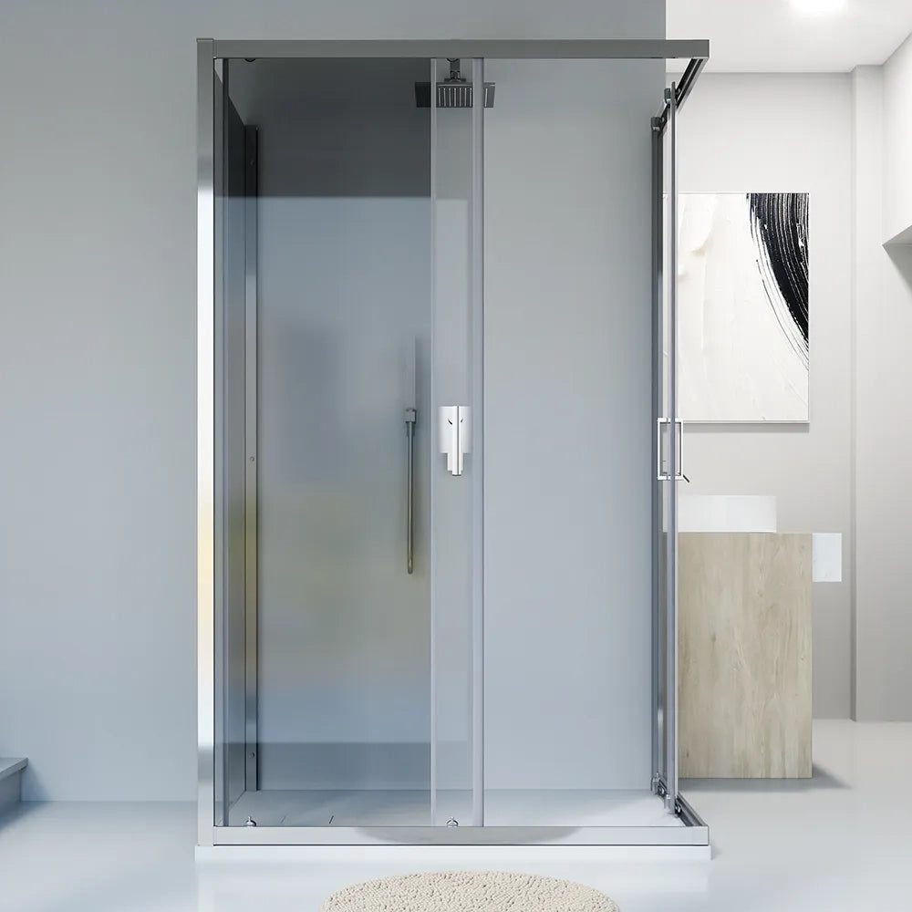 Box doccia cromato 3 lati 90x90x90cm con doppio scorrevole e vetro 6mm trasparente h185cm | Tonga