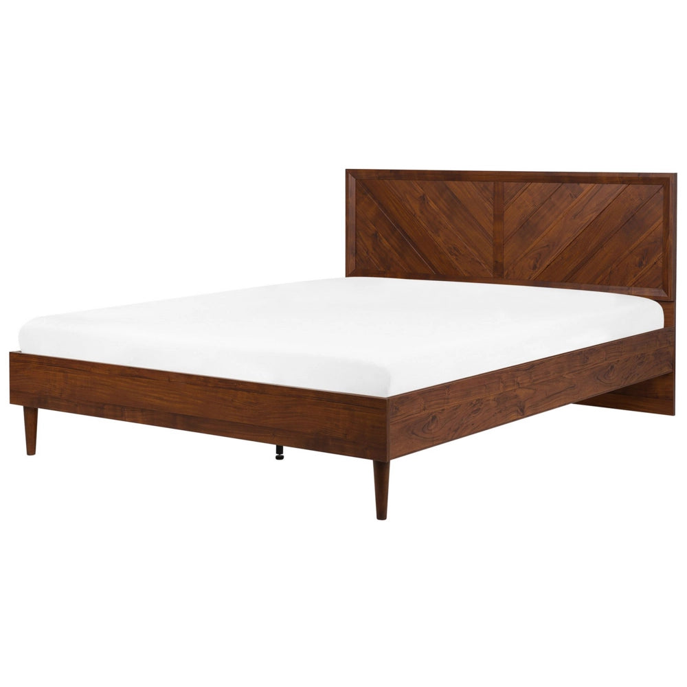 Letto Marrone Aspetto Legno con Rete a Doghe Testata Alta 180 x 200 cm stile vintage matrimoniale