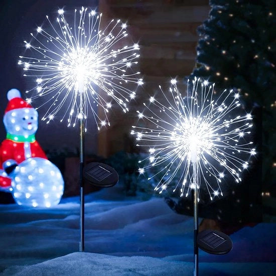 Lampada solare per esterno - giardino - 2 pezzi - 120 led - illuminazione solare per esterno - 8 modalità - illuminazione esterna - solare - impermeabile - lampada solare per giardino - prato - terrazza - decorazione - bianca