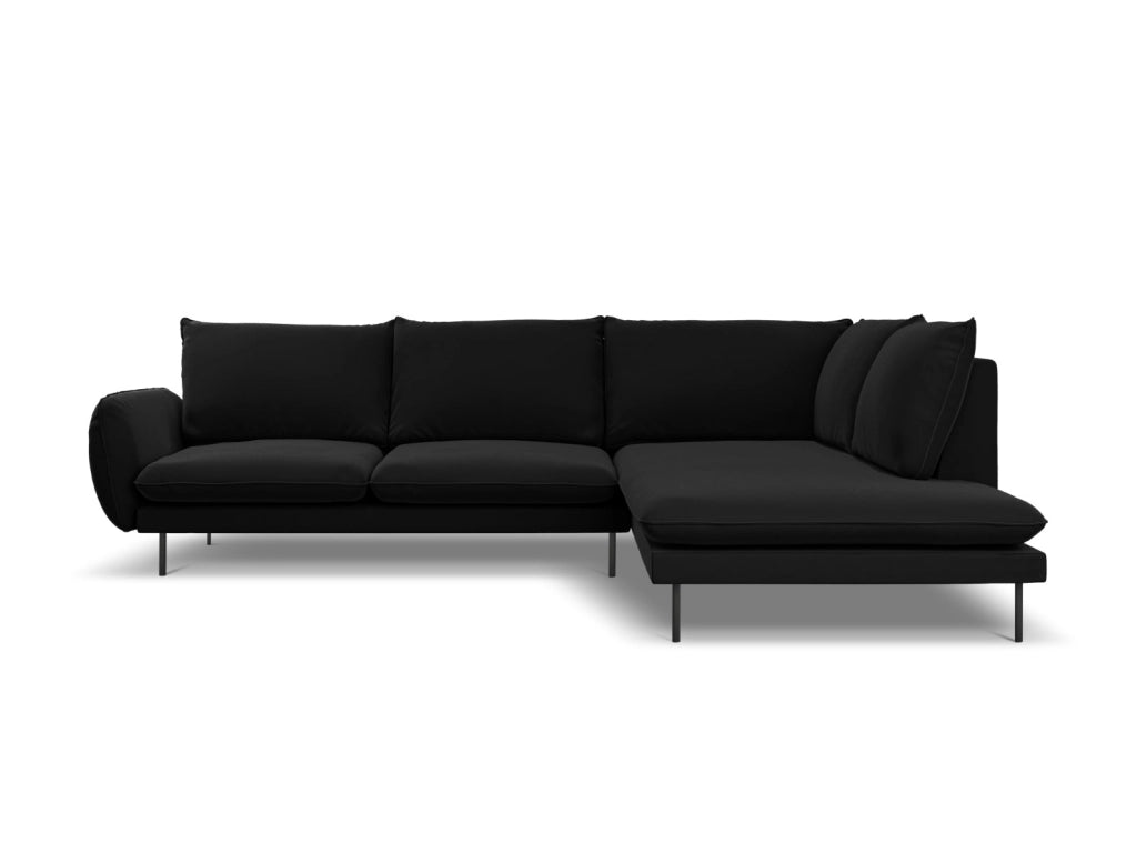 Cosmopolitan Design - Divano angolare destro "Vienna" 6 posti in velluto nero 