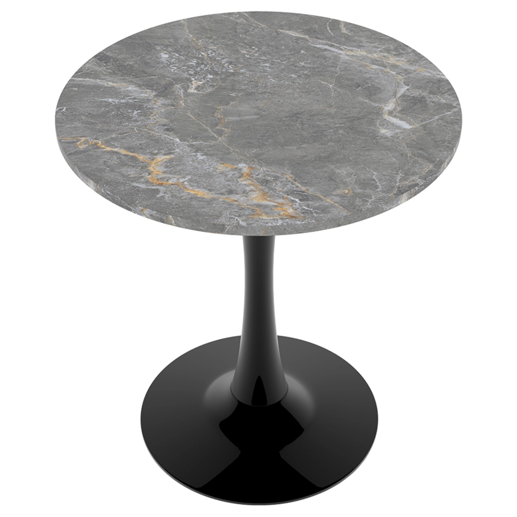 Tavolino rotondo moderno in marmo artificiale nero e grigio