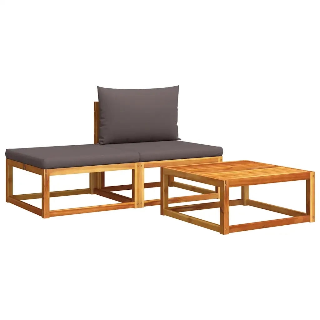 Set Divano da Giardino 3pz con Cuscini Legno Massello di Acacia