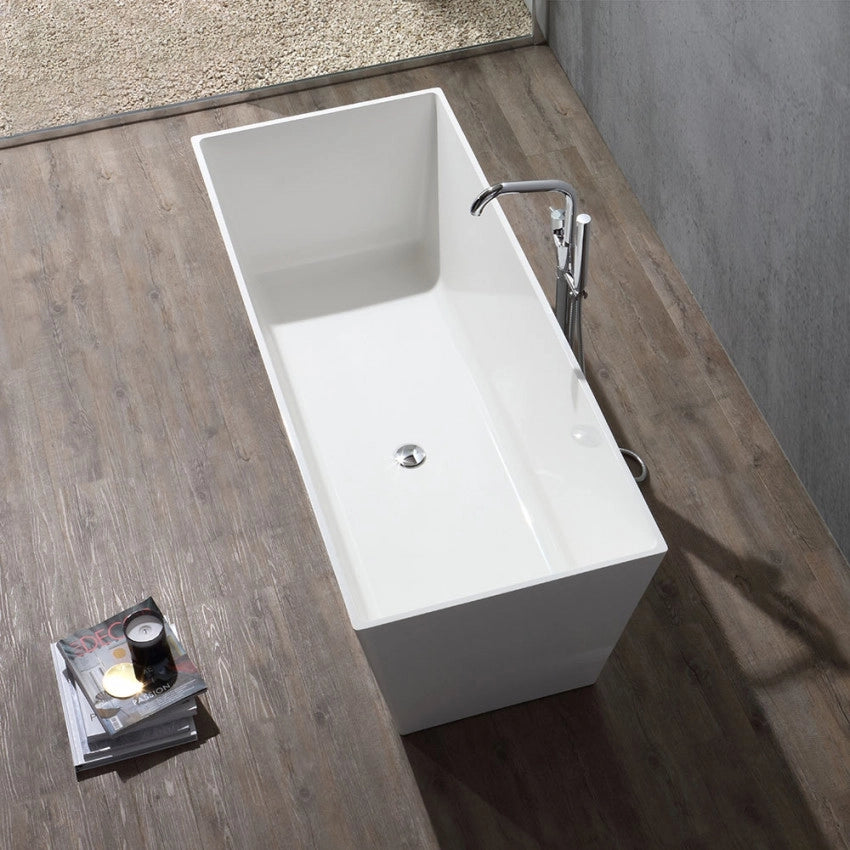 Vasca da bagno moderna freestandig in marmo resina rettangolare bianca 160cm Badok Okyo