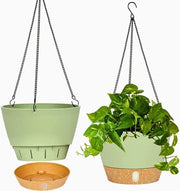 Set da 2 contenitori per piante appesi, 25,4 cm, contenitori per piante appesi all'interno e all'esterno con foro di drenaggio e 3 ganci per giardino (verde)