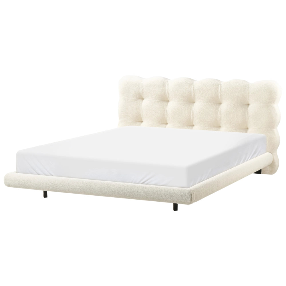 Letto matrimoniale in tessuto boucle con testata trapuntata Bianco sporco 160 x 200 cm design moderno