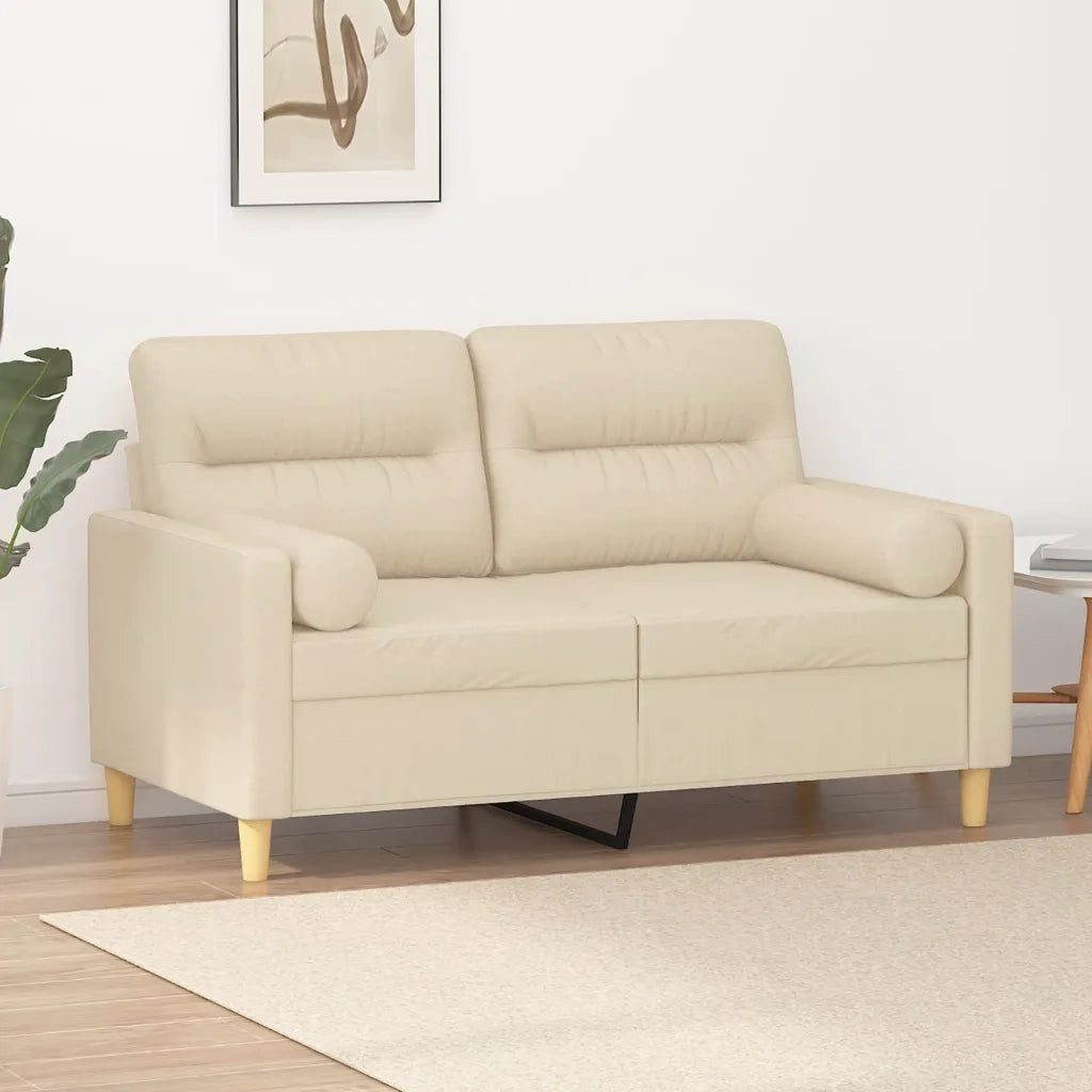Divano | Divano da soggiorno | Sofa a 2 Posti con Cuscini Crema 120 cm in Tessuto