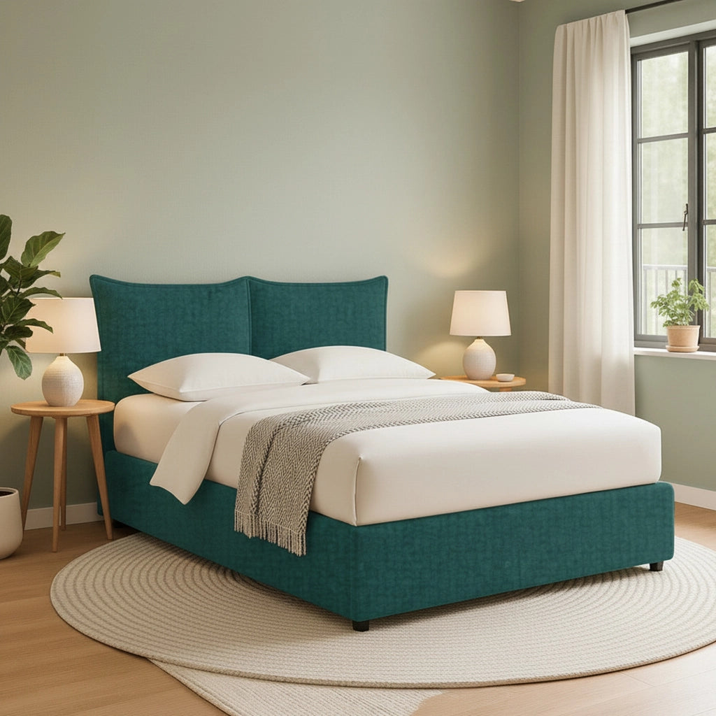 Uckfield, Letto Matrimoniale Sfoderabile Made in Italy, Verde Petrolio
