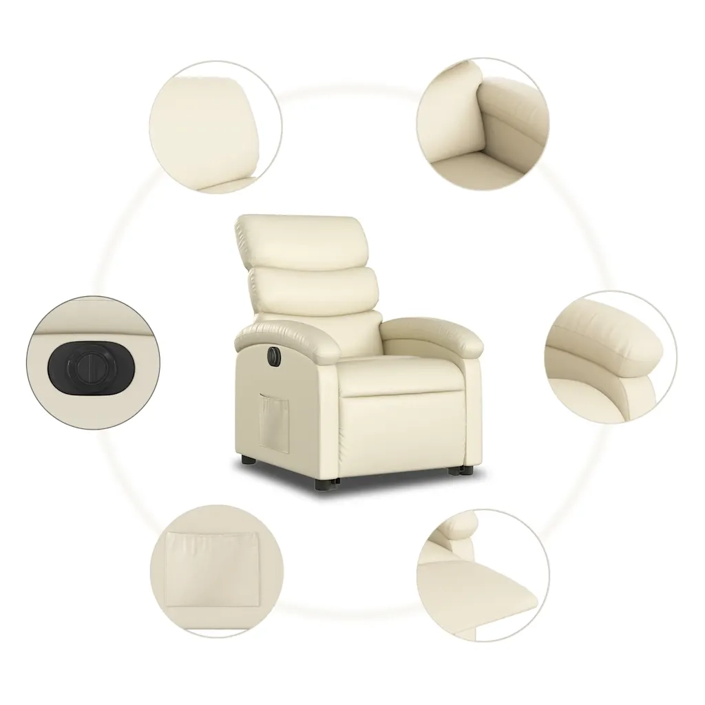 Poltrona Alzapersona Reclinabile Crema in Similpelle 3204055