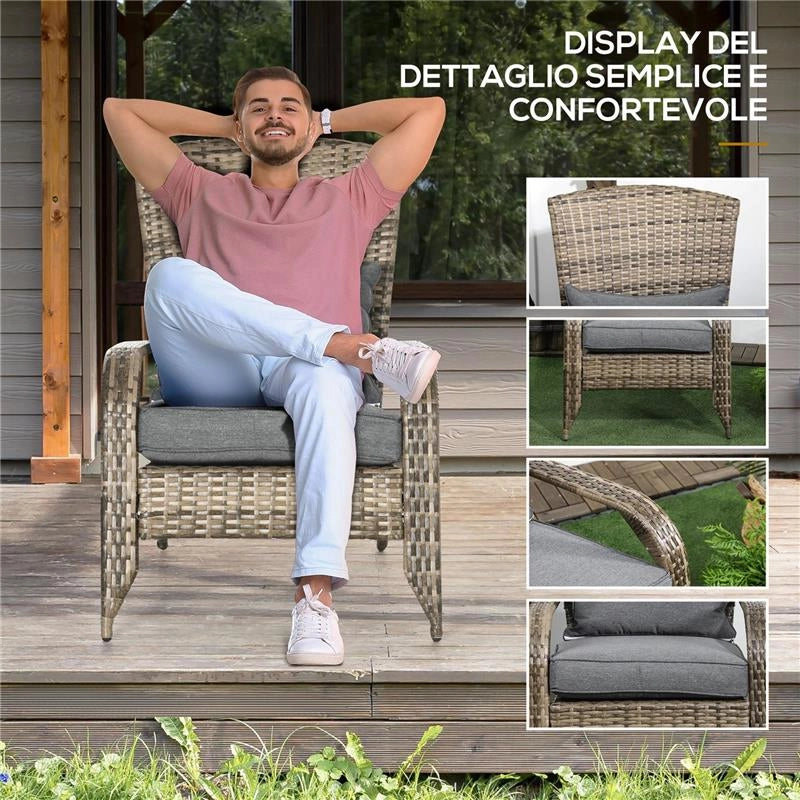SEDIA DA GIARDINO ADIRONRACK CON BRACCIOLI, IN RATTAN E ACCIAIO, 64X80X90 CM, MARRONE E GRIGIO