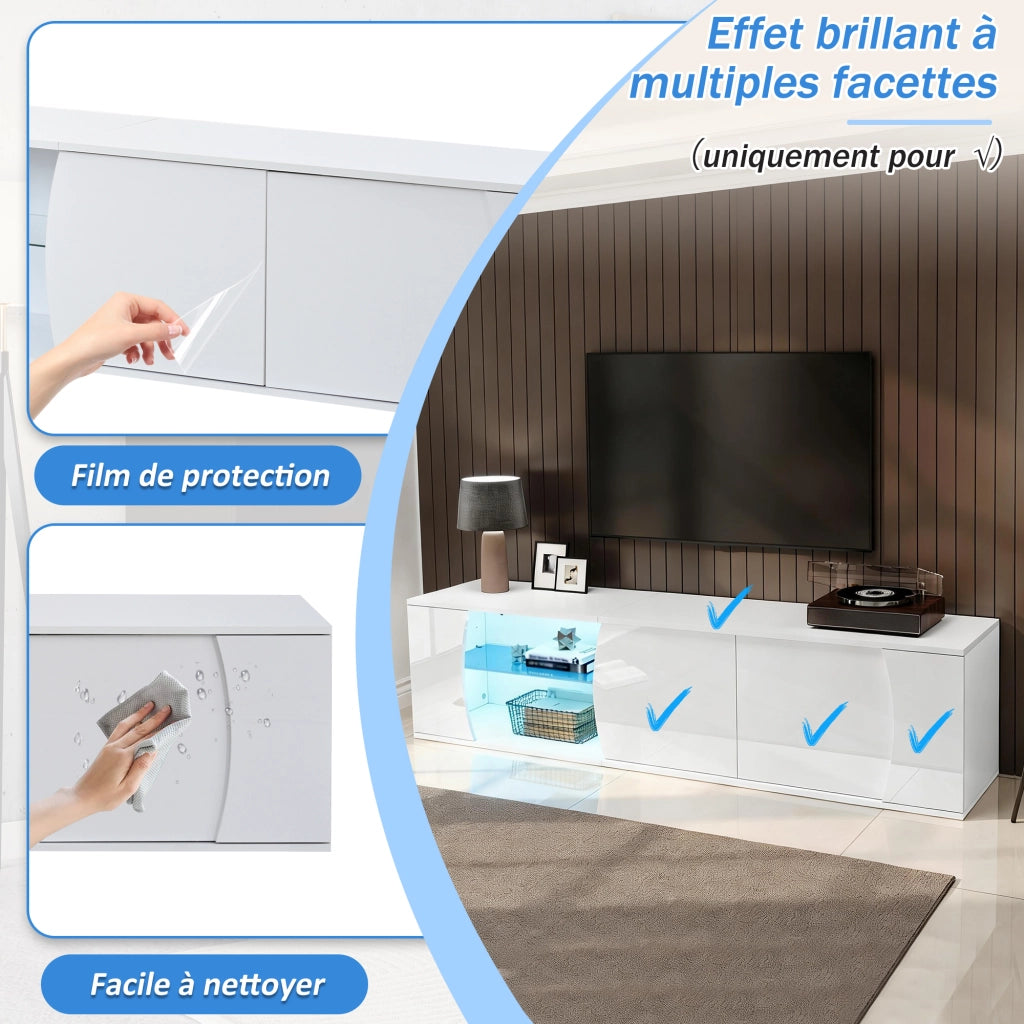 Mobile TV con 3 ante; ripiani e illuminazione LED - per soggiorno - 180 x 40 x 45 cm - bianco