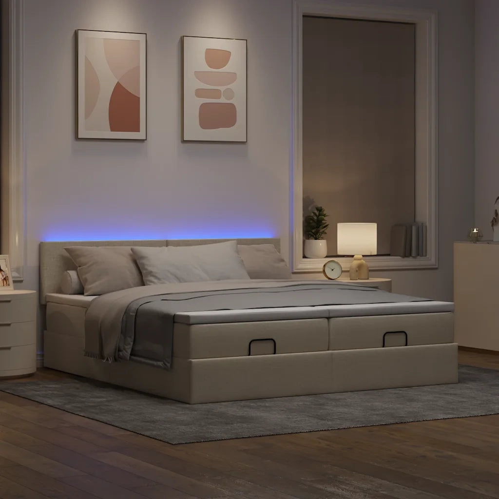 Struttura Letto Pouf con Materassi Crema 180x200 cm in Tessuto 3312827