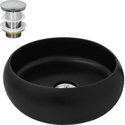 Wastafel con contenitore di scarico in acciaio inox Ø 35x12 cm ceramica nera design ML