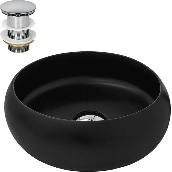 Wastafel con contenitore di scarico in acciaio inox Ø 35x12 cm ceramica nera design ML