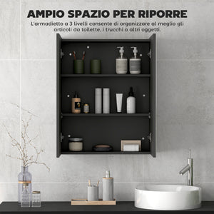 Armadietto a Specchio per Bagno 60x15x75 cm Struttura in MDF Nero