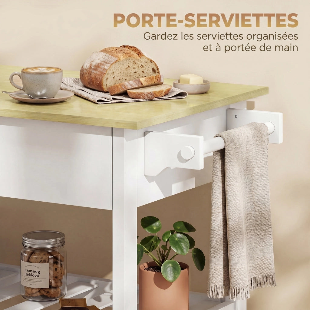 Isola cucina con ruote ¨C zephmum ¨C bianco 120x60x90