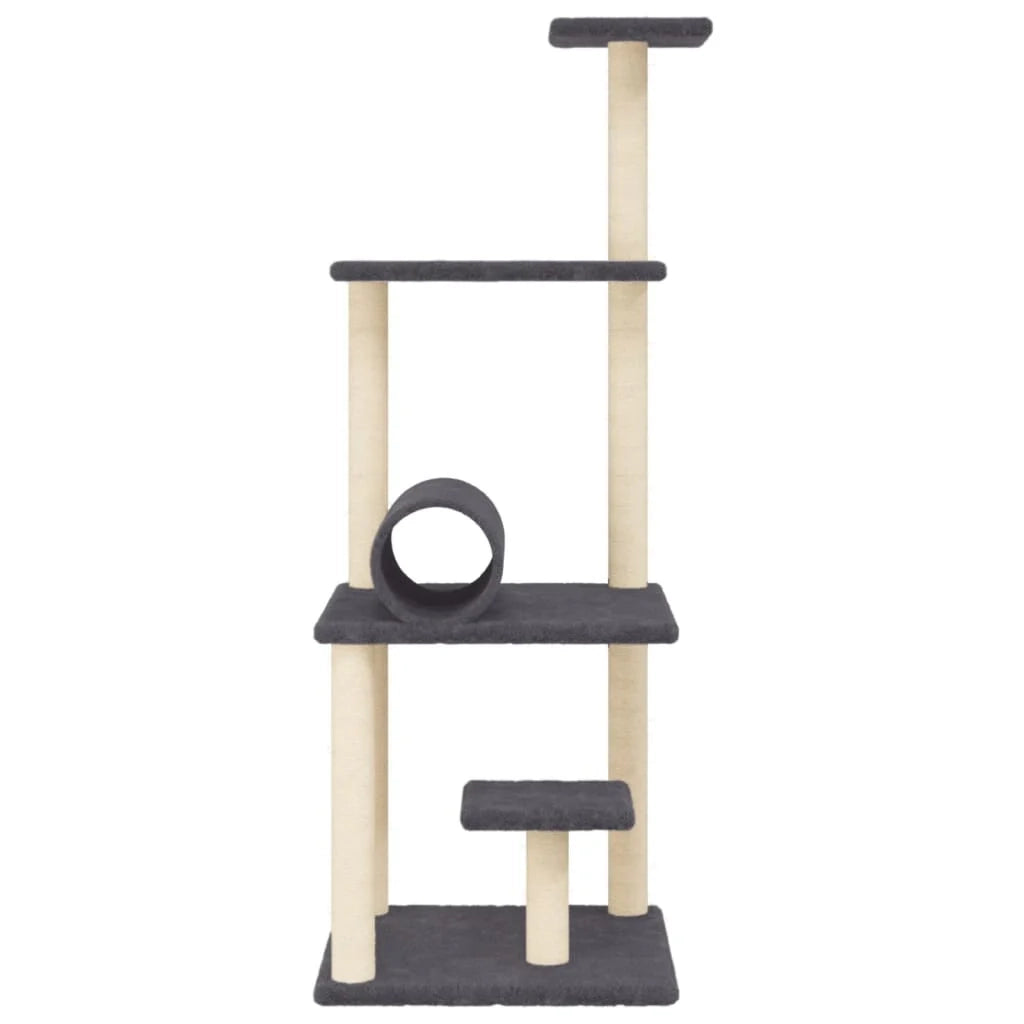 Tiragraffi per gatti torre per arrampicata giocattolo piattaforma per arrampicata con tiragraffi in sisal scuro 136 cm grigio 02_0022658