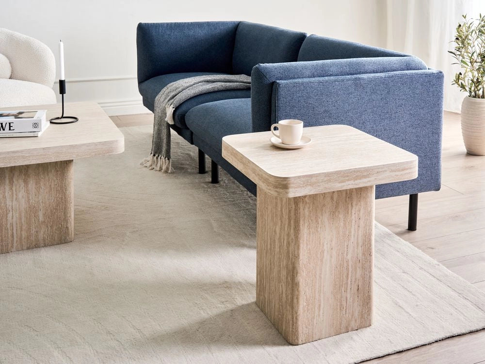 Tavolino Beige Piano in MDF Impiallacciato Base in pietra 50 x 50 cm Design moderno Soggiorno