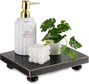 Tavolo di servizio decorativo in legno moderno - per esposizione di decorazioni - piatto in legno rotondo - nero - 24 x 20 cm