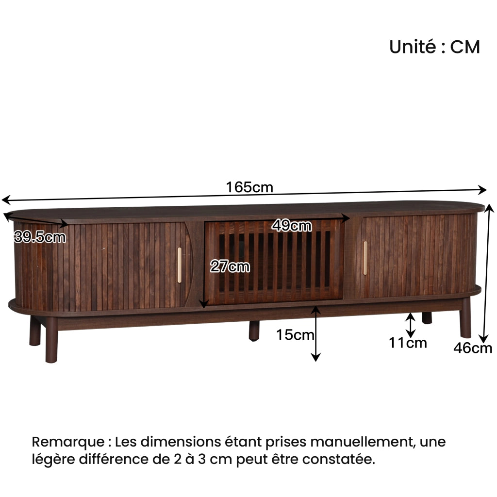 OKWISH Mobile TV con 2 Ante Scorrevoli, 1 Anta a Ribalta, 3 Vani, per Soggiorno, MDF, Marrone, 165 x 39.5 x 46 cm