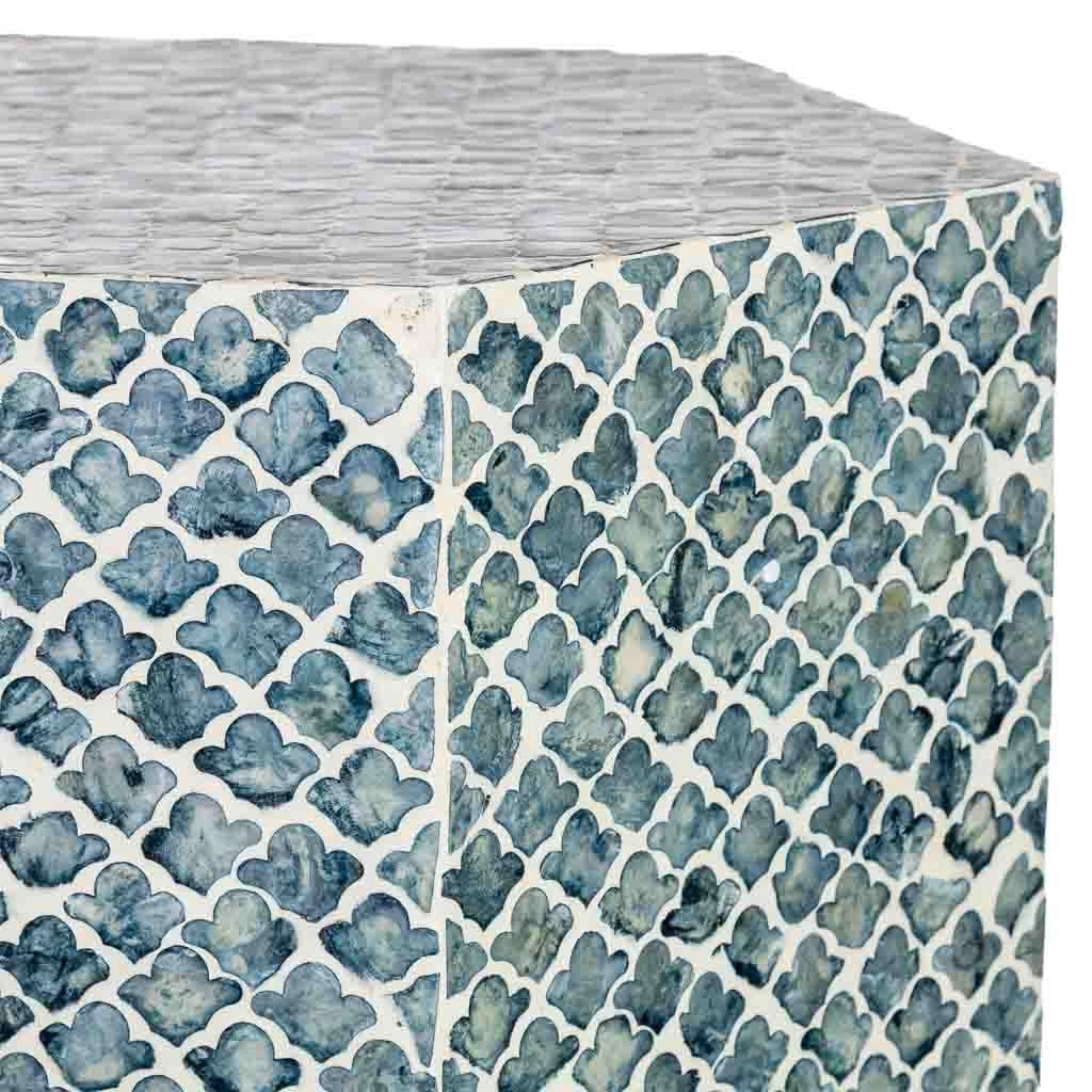 Tavolino ausiliario in legno e capiz grigio 45x40x50h cm