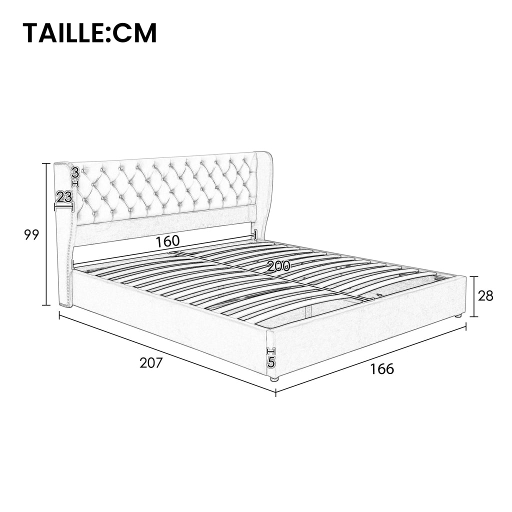 Letto Contenitore Letto Matrimoniale 160x200 cm; Contenitore Idraulico - Velluto Beige