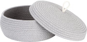 Organizzatore a cassetta rotondo in cotone con coperchio - Organizzatore multifunzione per snack, asciugamani e altro - Ideale per la casa, 33 x 14 cm (grande, piano, grigio)
