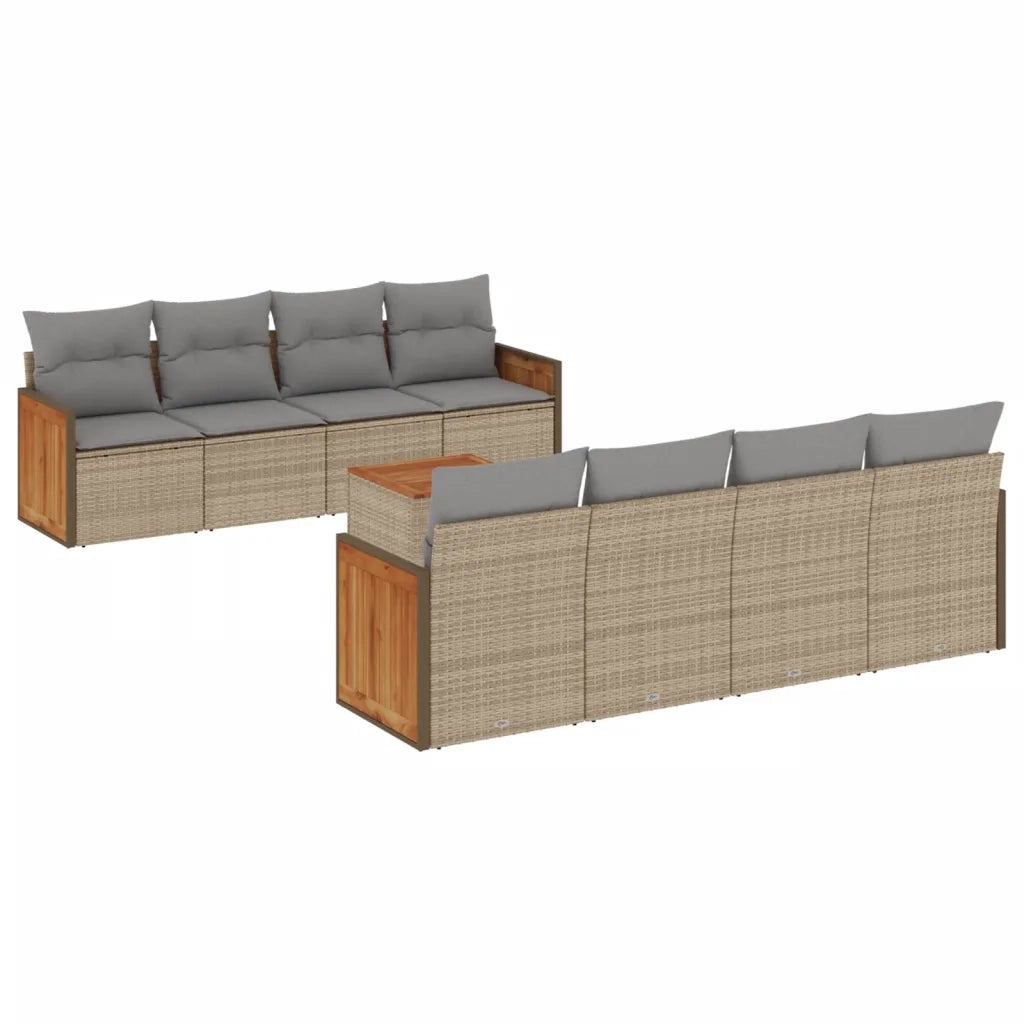 Set Divano da Giardino 9 pz con Cuscini Beige in Polyrattan 3227501