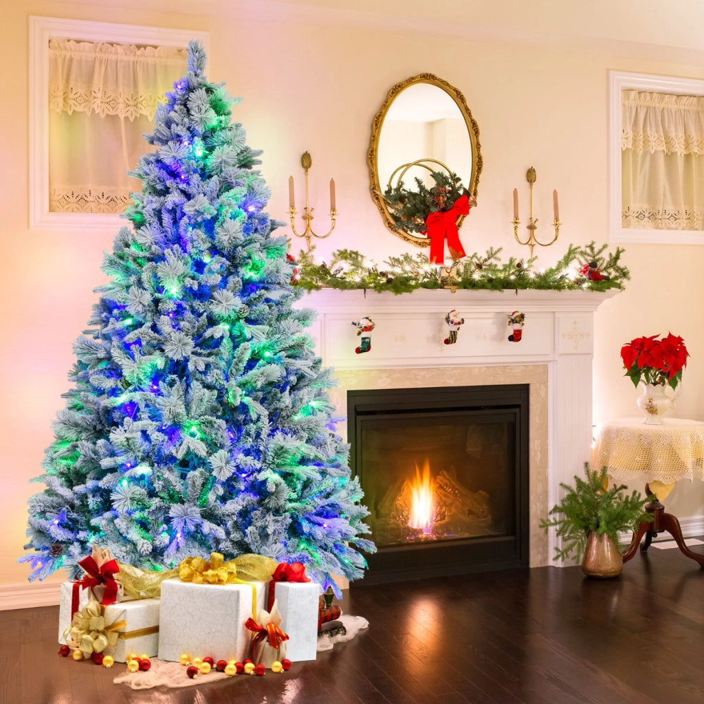 Albero di natale artificiale con rametti di PE PVC luci LED 8 modalit¨¤ di illuminazione, Albero decorativo da 210cm-Alberi di Natale
