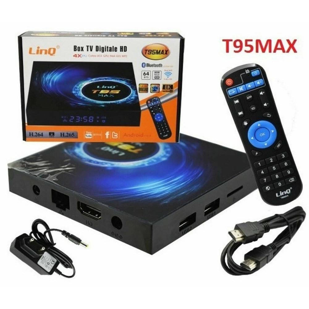 Trade Shop - Box Tv Digitale Hd Android 10.0 T95max Ridotte Dimensioni Full Hd Wifi Usb Telecomando -