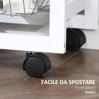 Carrello da Cucina con Ruote, Mobile da Cucina Salvaspazio in Legno Massiccio: 3 Cassetti, 3 Cestelli, 2 Portaspezie, 2 Ripiani, 92x37x82 cm