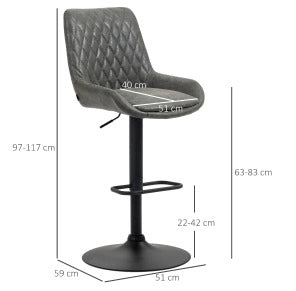 Set di 2 sgabelli da bar regolabili grigio scuro con schienale