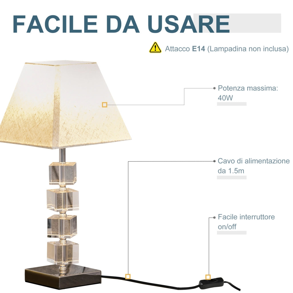 Easycomfort Lampada da Tavolo Moderna con Cristalli Girevoli, Attacco E14, Abat jour da Comodino, Casa e Ufficio