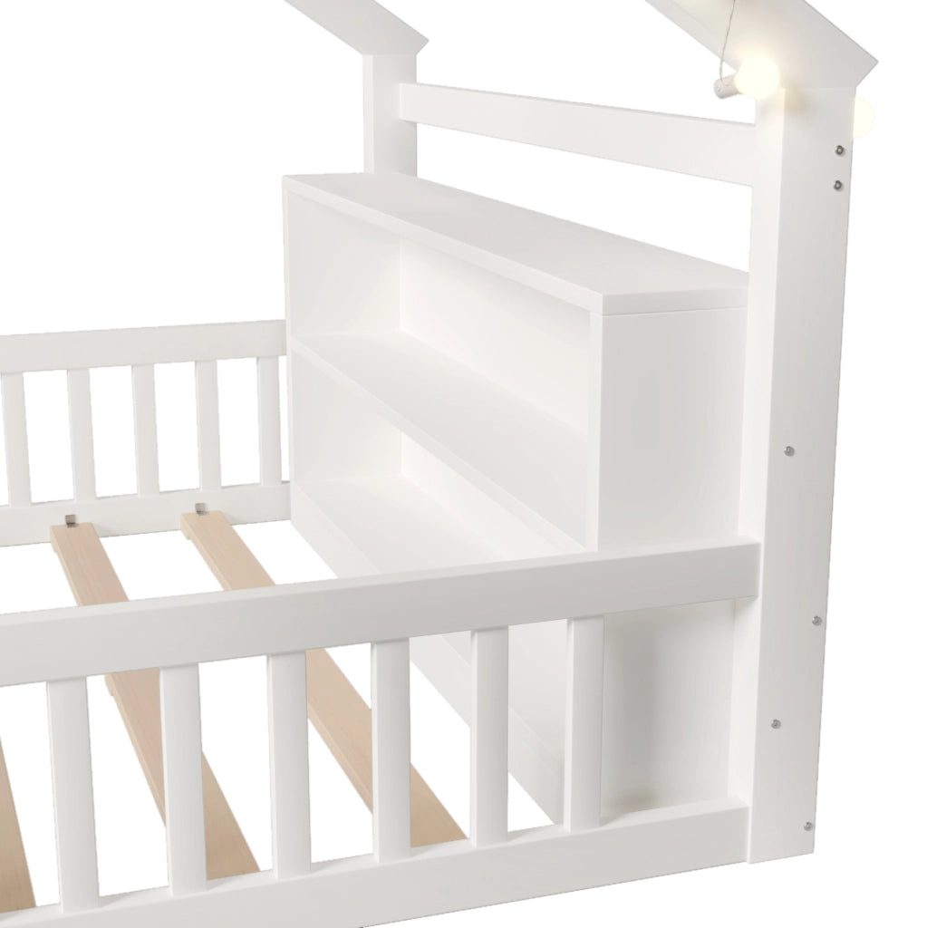 Letto per bambini a casetta 140x190 cm bianco con sponde