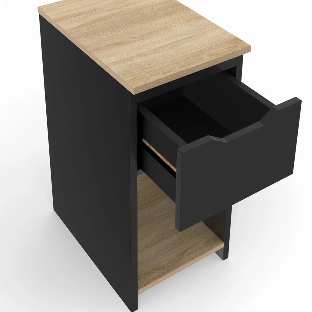 IDMarket - Set di 2 comodini stretti a 1 cassetto ANOUK con nicchia nera e legno