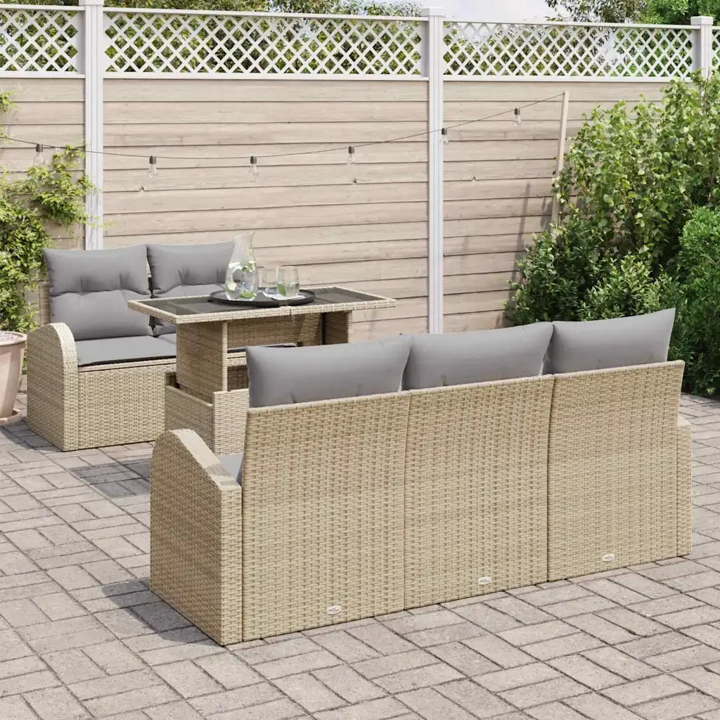 Set Divano da Giardino 6 pcs Beige Rattan in Polipropilene