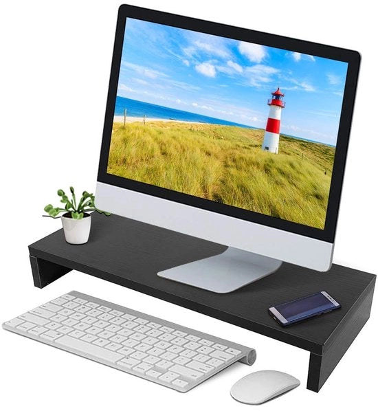 Supporto monitor ergonomico in legno nero - 50 x 20 x 7,7 cm